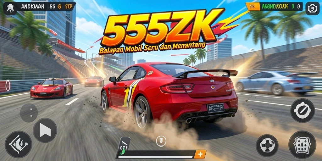 Screenshot gameplay dari 555ZK menunjukkan aksi balapan yang mendebarkan.