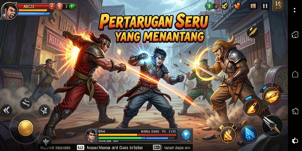 Screenshot utama memperlihatkan pertarungan epik antara karakter ABC33.