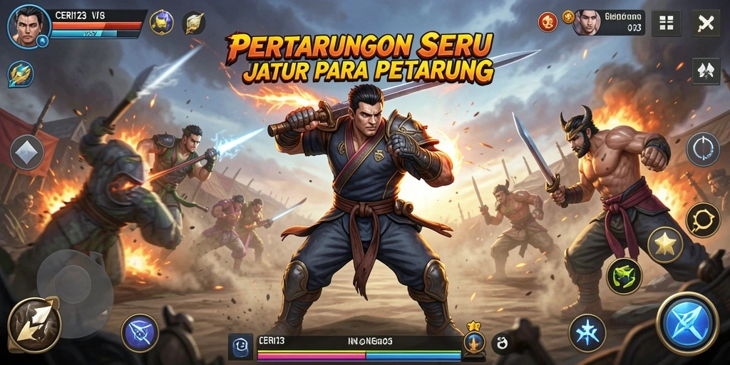 Tangkapan layar utama CERI123 menampilkan aksi pertarungan yang mendebarkan.