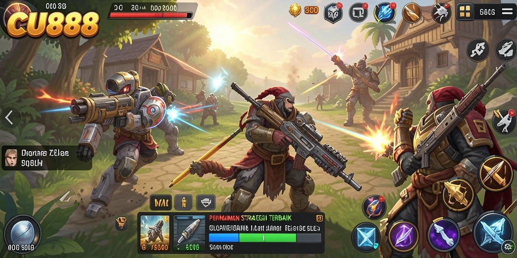 Screenshot CU888 menampilkan aksi seru pertempuran strategi.