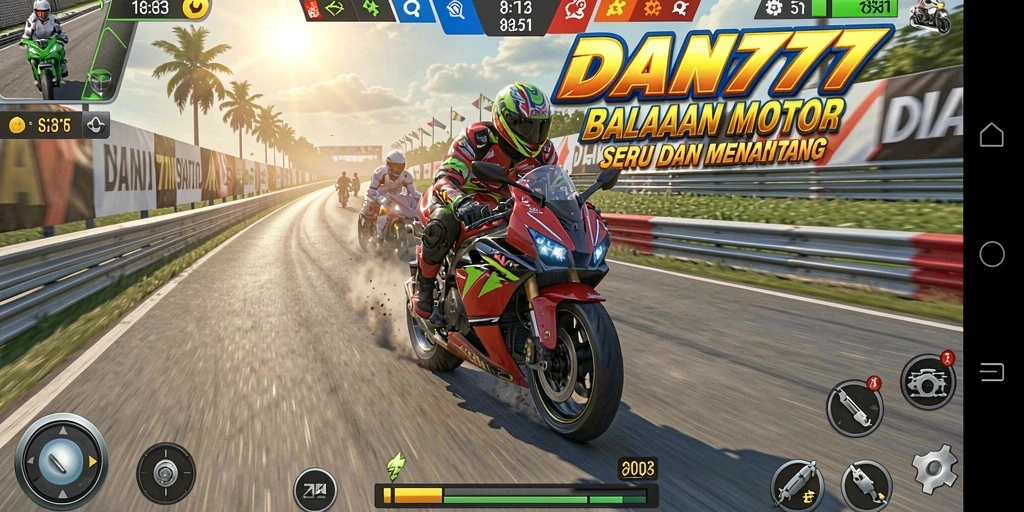 Gameplay balapan motor yang menegangkan dan menghibur.