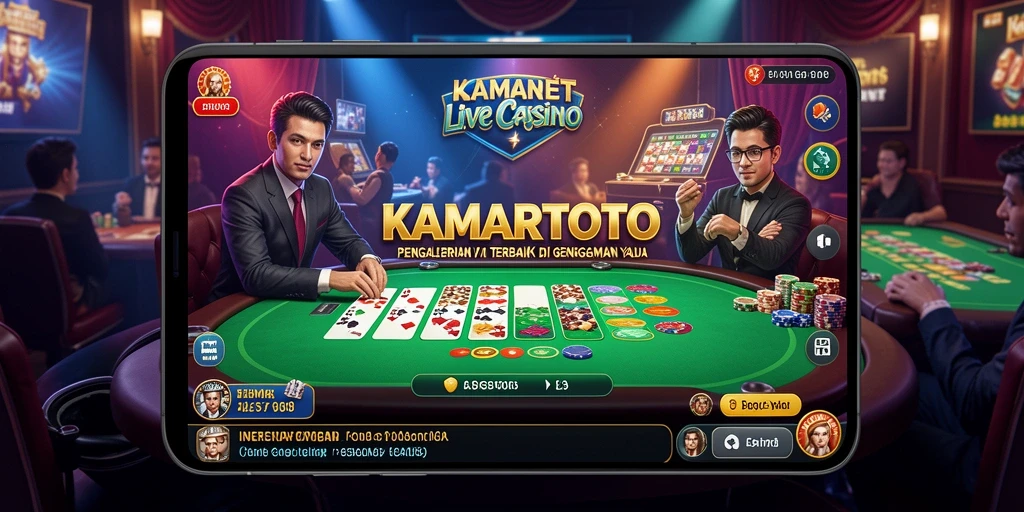 Screenshot gameplay KAMARTOTO menampilkan dealer profesional dan suasana kasino yang hidup.