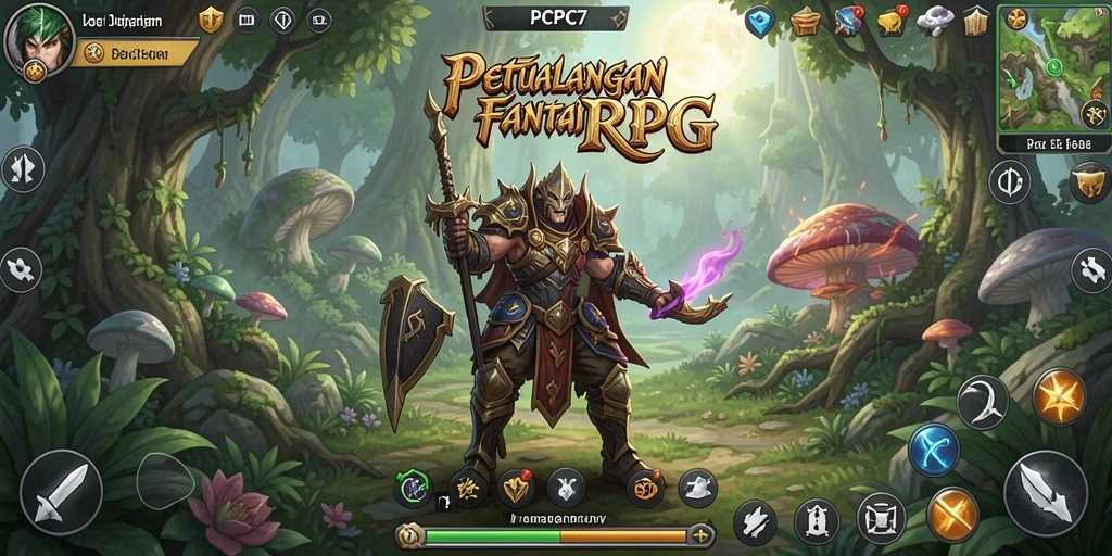 Tangkapan layar utama menunjukkan aksi seru dalam RPG PCPC7.