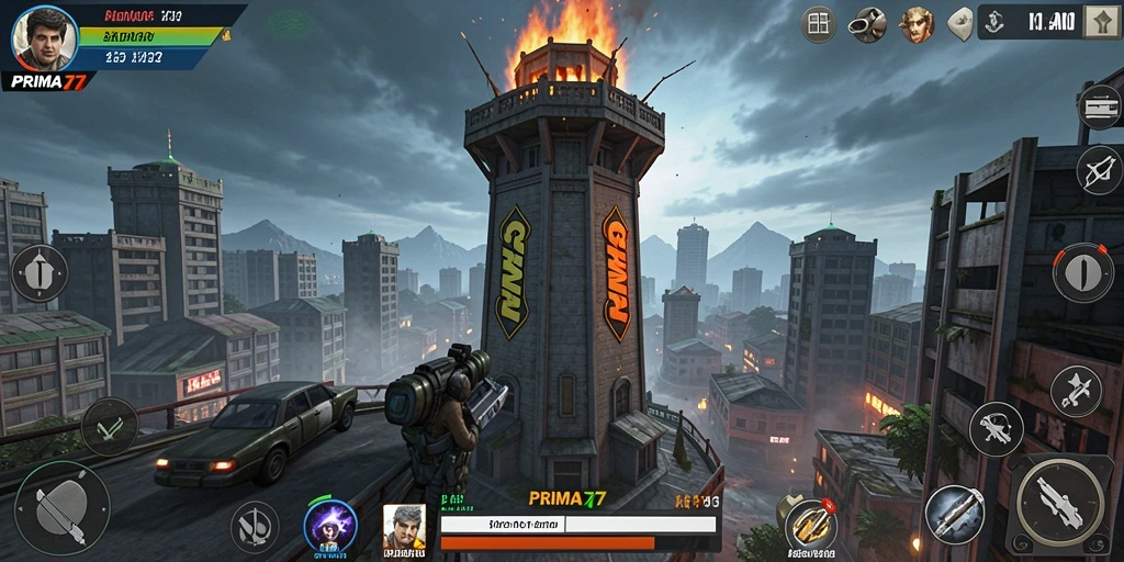 Tampilan gameplay menara pertahanan yang intens dan strategis di PRIMA77.