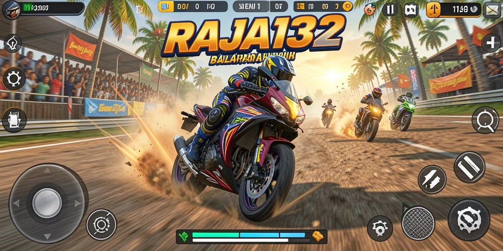 Screenshot gameplay RAJA132 menampilkan balapan motor yang seru dan penuh tantangan.