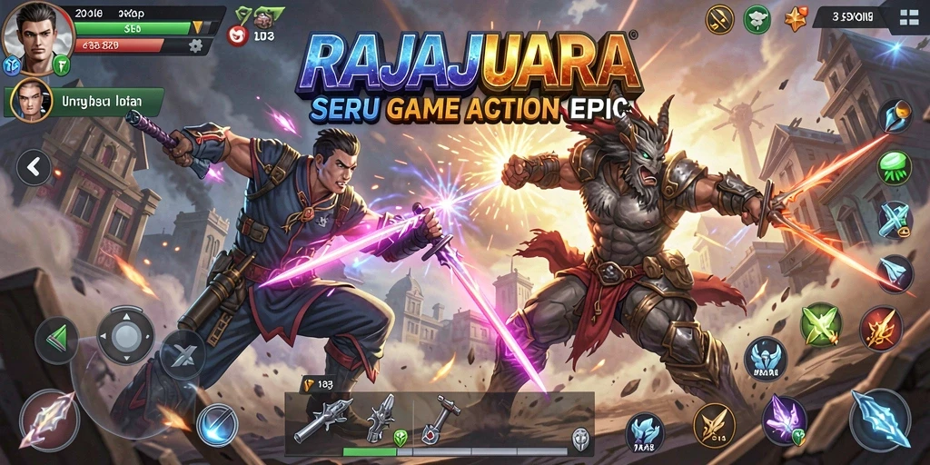 Tangkapan layar seru dari pertempuran epik dalam RAJAJUARA.