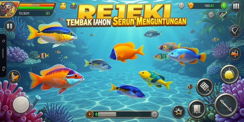 Tampilan utama gameplay REJEKI yang menampilkan aktivitas Tembak Ikan.