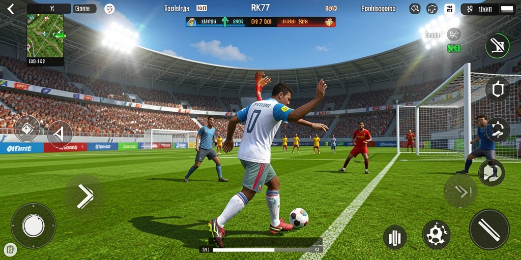Screenshot menampilkan gameplay RK77 dengan aksi seru olahraga.