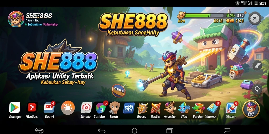 Tampilan screenshot SHE888 yang menampilkan fitur utama aplikasi Utility.
