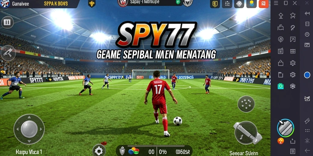 Tampilan gameplay menegangkan dari SPY77 dengan aksi sepak bola intens.