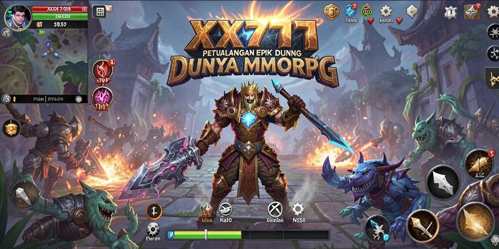 Tangkapan layar gameplay XXX777 menampilkan pertarungan epik dalam dunia MMORPG.